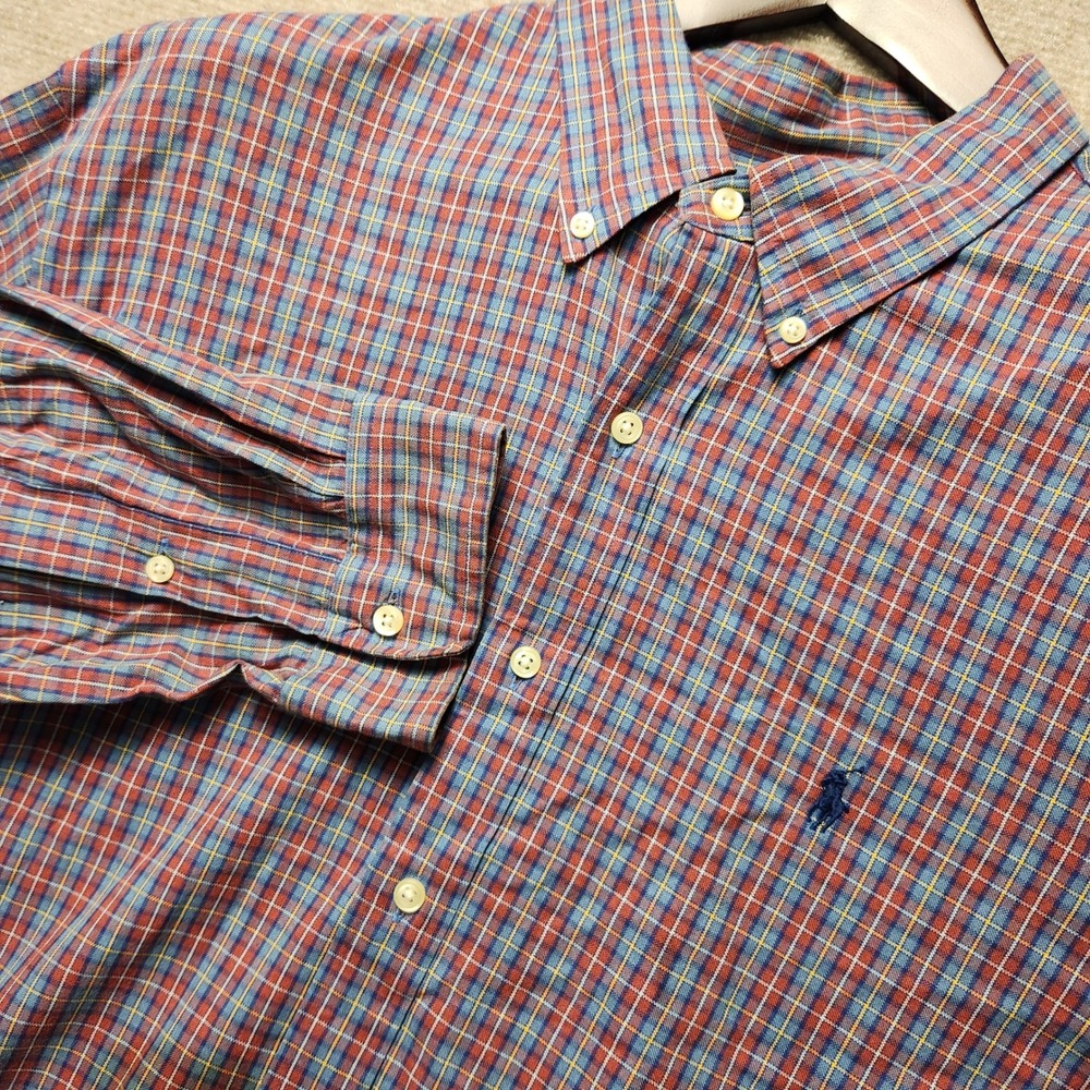 Polo Ralph Lauren Button Down Mens XL Red Blue Plaid Long Sleeve Pony Logo Shirt